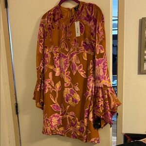 Nasty Gal Pink and Mustard Floral Dress In Size 4